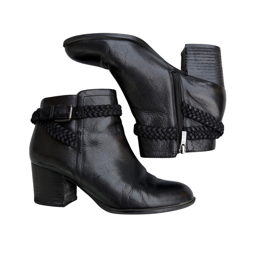 Franco Sarto Ankle‎ Boots Braided Buckle Leather Block Heel Boho Chic Size 7.5M